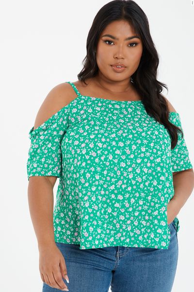 Curve Green Ditsy Floral Print Top